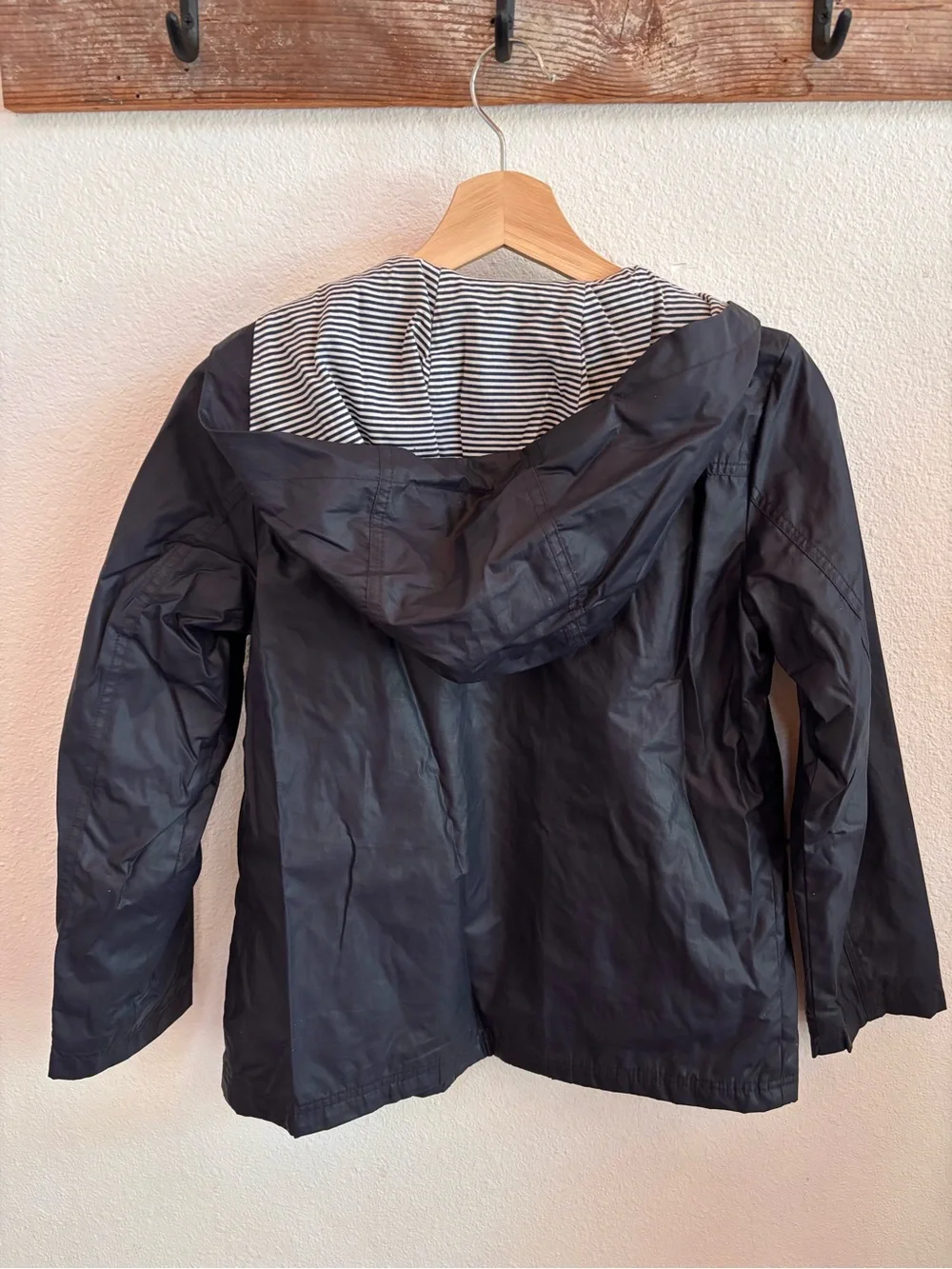 GAP Kid XL Black Hooded Utility Jacket with Striped Lining